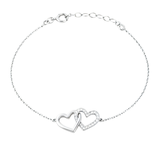 Bracelet en or blanc 10 carats avec pendentif cœur en moissanite et breloque cœur
