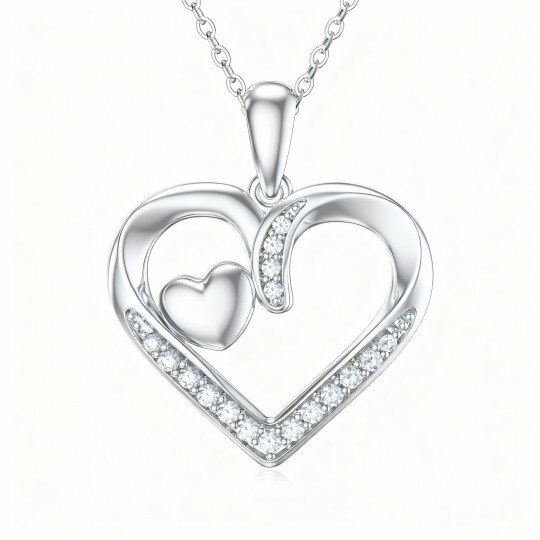 Collier pendentif cœur en or blanc 10 carats et moissanite