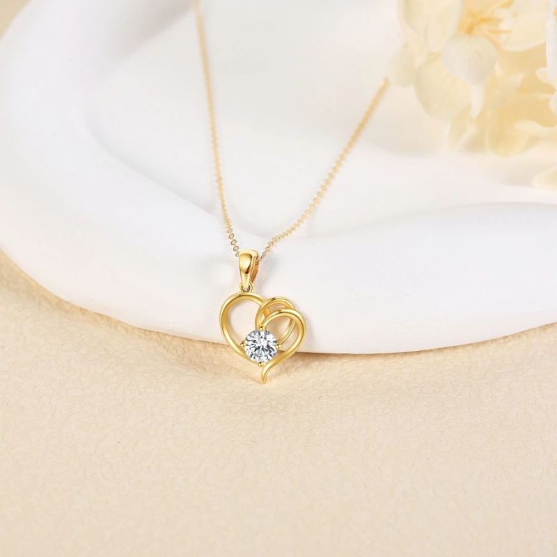 10K Gold Moissanite Heart With Heart Necklace for Women-4