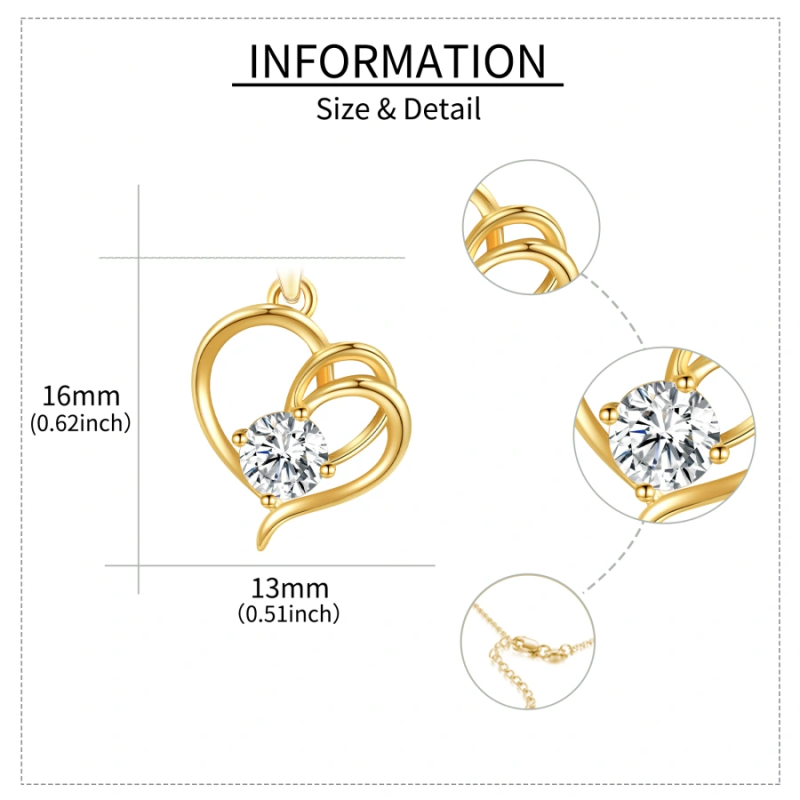 10K Gold Moissanite Heart With Heart Necklace for Women-5