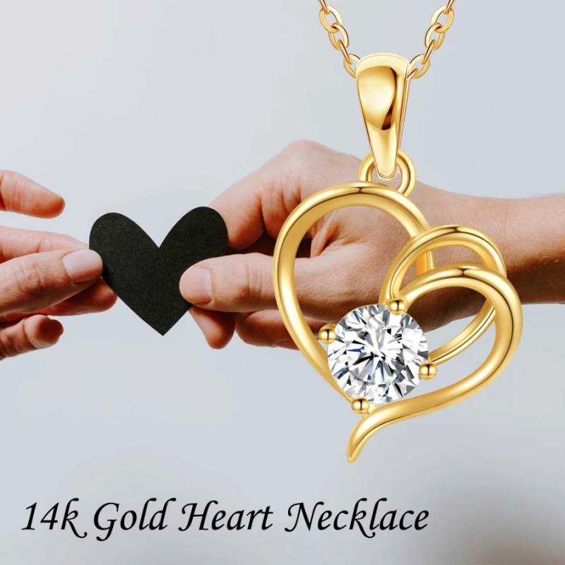 10K Gold Moissanite Heart With Heart Necklace for Women-6