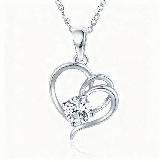 Collier pendentif cœur en or blanc 10 carats et moissanite