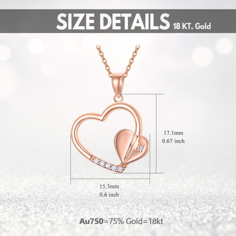 Collar con colgante de corazón de oro blanco de 10 quilates con moissanita y corazón-6