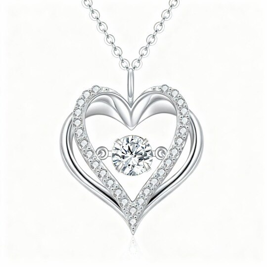 10K White Gold Moissanite Heart With Heart Pendant Necklace