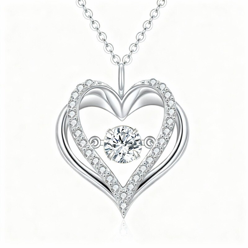 Collier pendentif cœur en or blanc 18 carats et moissanite-1