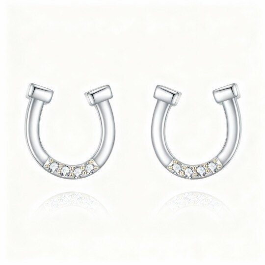 10K White Gold Moissanite Horseshoe Stud Earrings