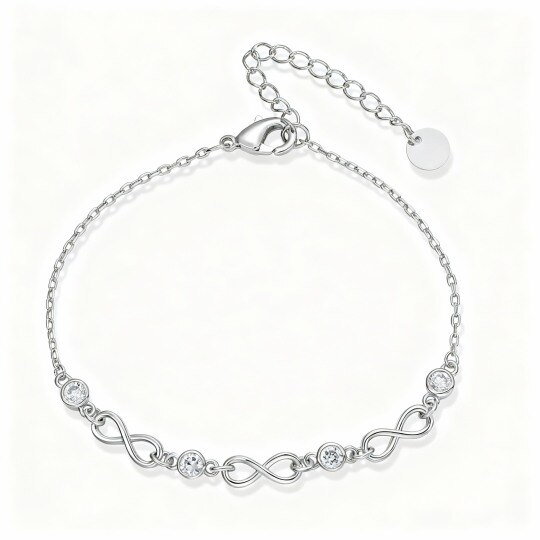 10K White Gold Moissanite Infinity Symbol Charm Bracelet