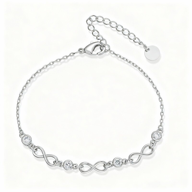 10K White Gold Moissanite Infinity Symbol Charm Bracelet-1
