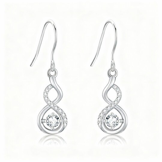Boucles d'oreilles pendantes en or blanc 10 carats et moissanite, symbole de l'infini