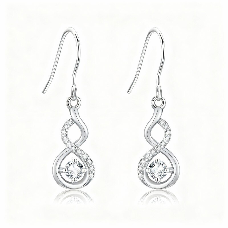 10K White Gold Moissanite Infinity Symbol Drop Earrings-1