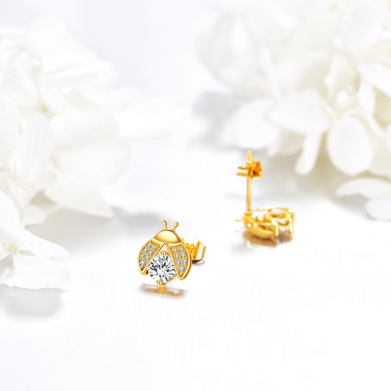 10K Gold Moissanite Ladybug Stud Earrings-3