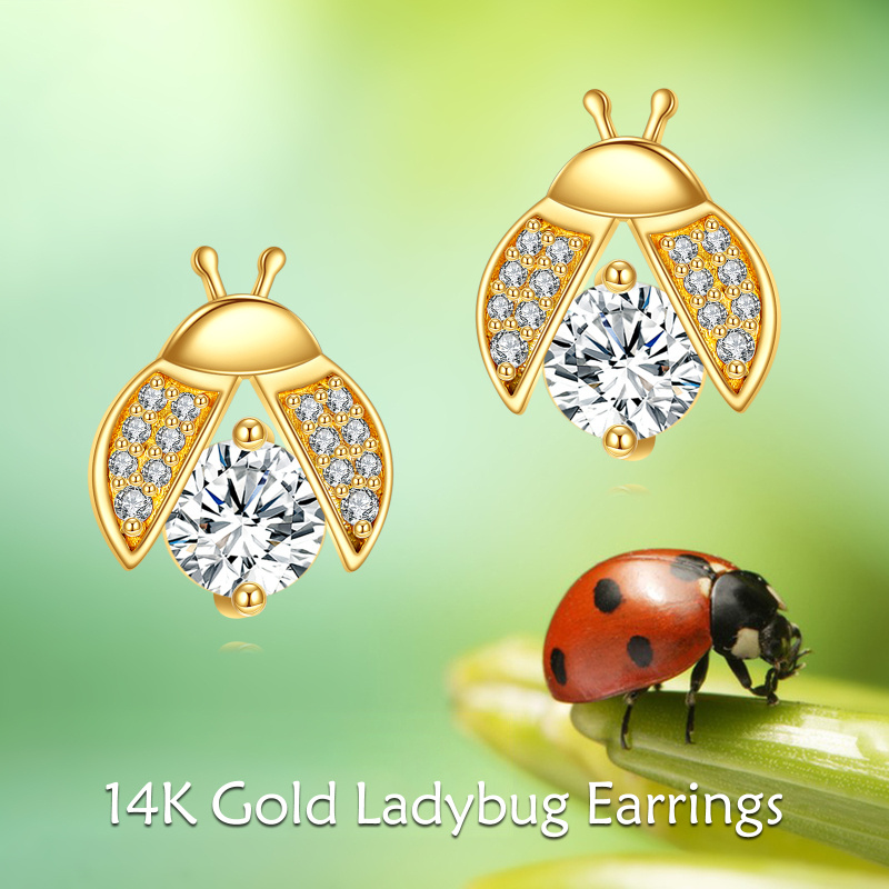 10K Gold Moissanite Ladybug Stud Earrings-6