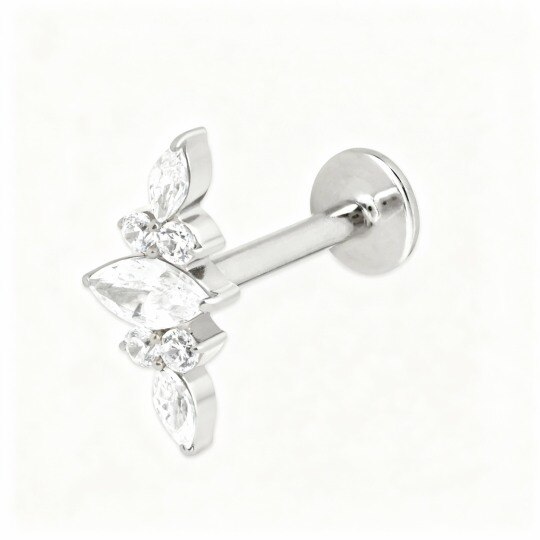 10K White Gold Moissanite Leaves Helix Piercing
