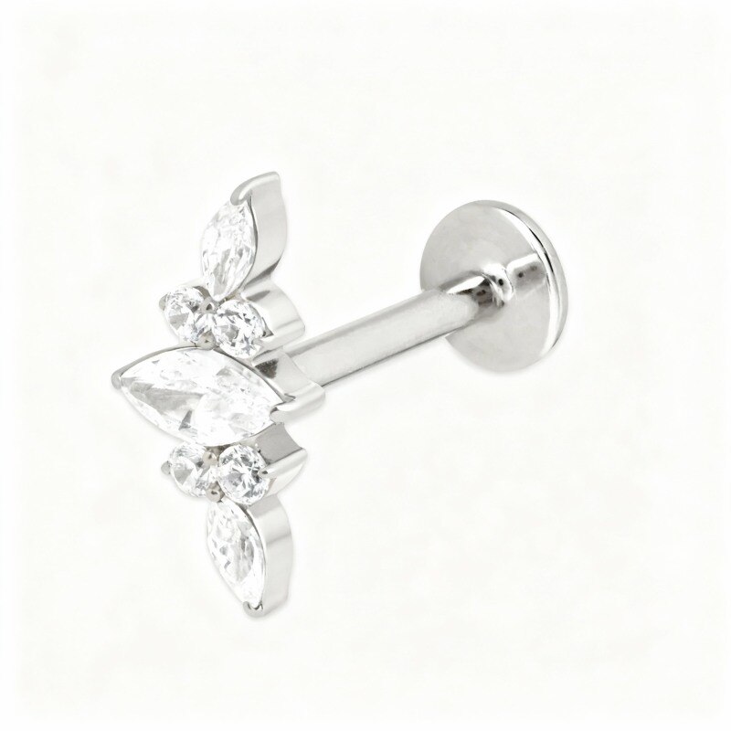 10K White Gold Moissanite Leaves Helix Piercing-1