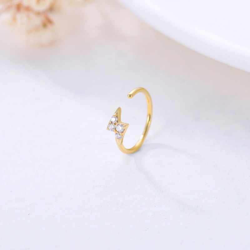 Anillo nasal de oro blanco de 10 quilates con moissanita y forma de rayo-4