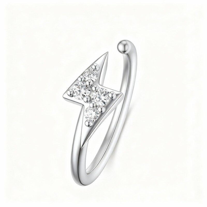10K White Gold Moissanite Lightning Nose Ring-4