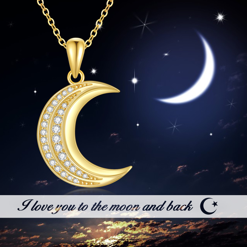 Colar com pendente de lua em moissanita e ouro rosa 14K-4