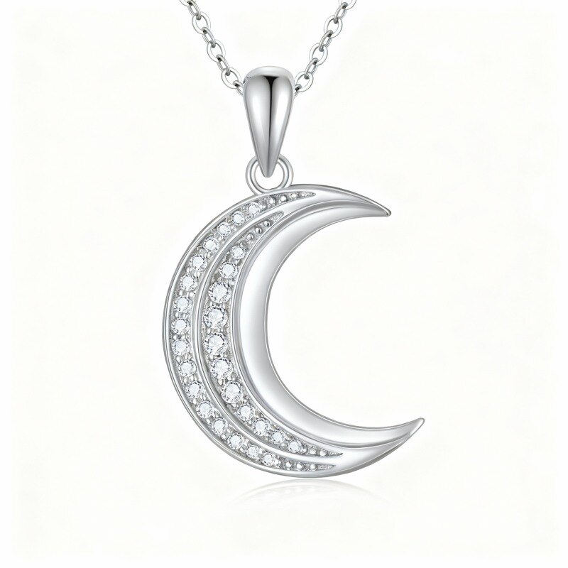 Colar com pendente de lua em moissanita banhado a platina e ouro branco-1