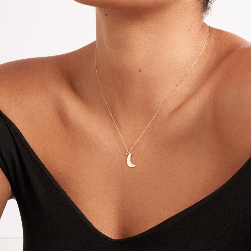 Collier pendentif lune en or blanc 14 carats et moissanite-2
