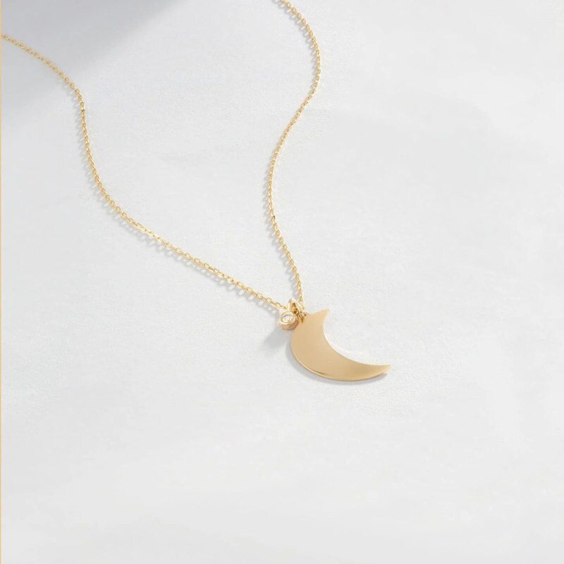 Collier pendentif lune en or blanc 14 carats et moissanite-3