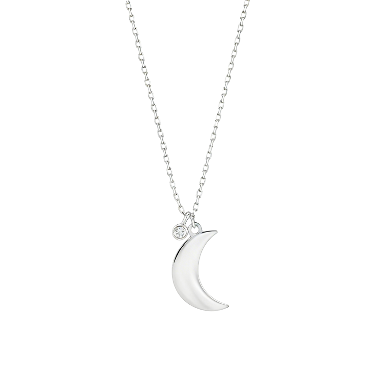 Collier pendentif lune en or blanc 14 carats et moissanite-1