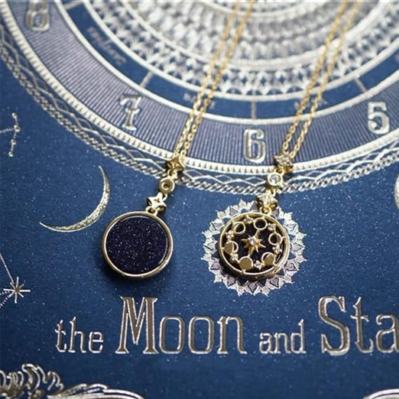 Collier pendentif lune et étoile en or blanc 10 carats et moissanite-6