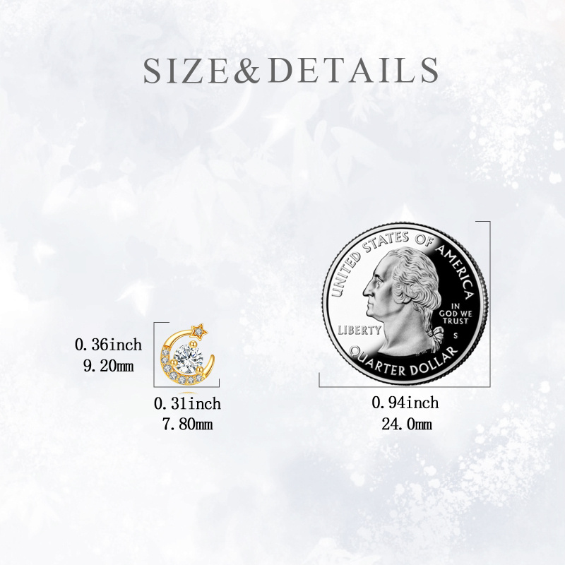 18K Gold Moissanite Moon & Star Stud Earrings-5