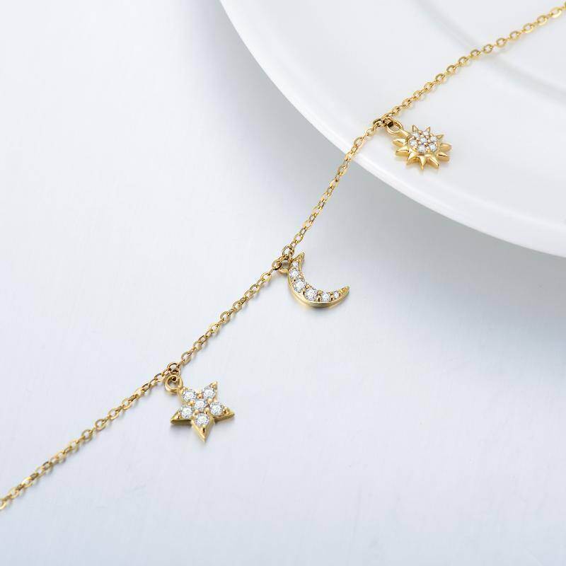 10K Gold Moissanite Moon Star Sun Charm Bracelet For Women-4