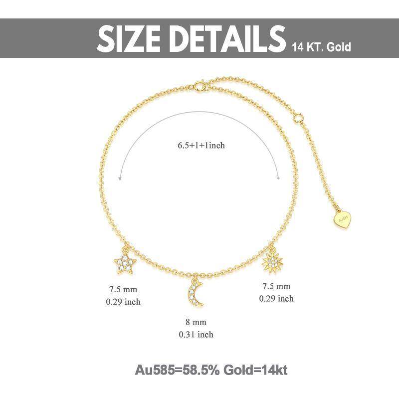 10K Gold Moissanite Moon Star Sun Charm Bracelet For Women-5