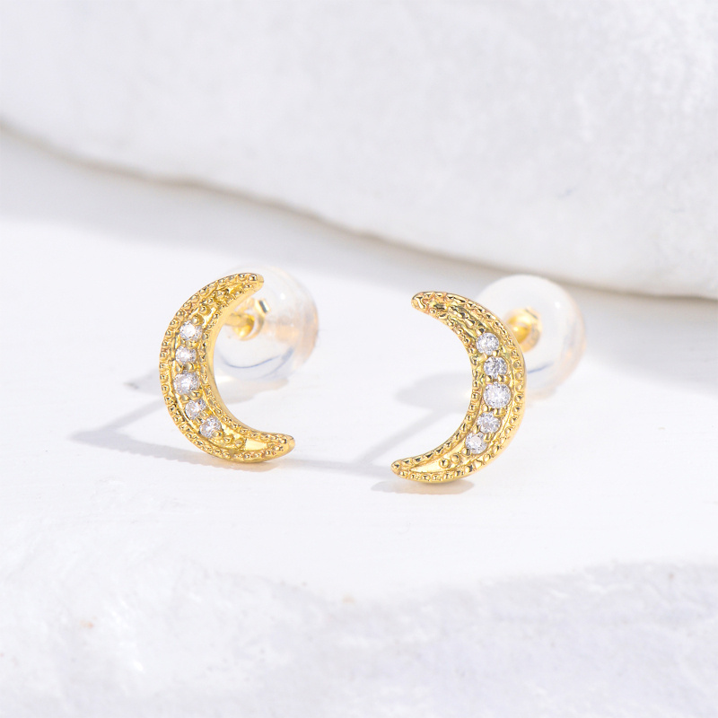 Pendientes de botón de luna de moissanita en oro rosa de 18 quilates-3