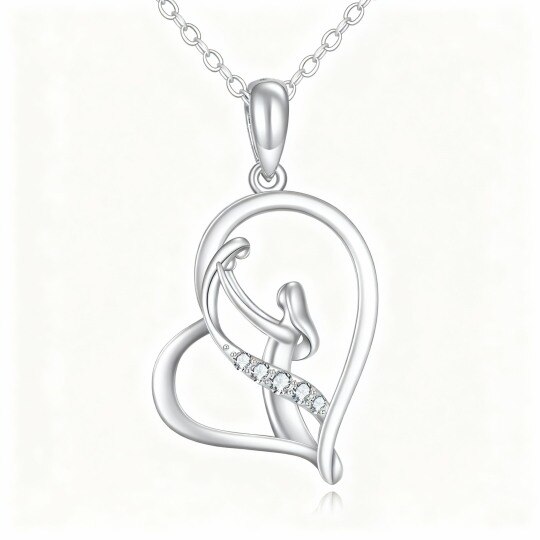 10K White Gold Moissanite Mother & Daughter & Heart Pendant Necklace