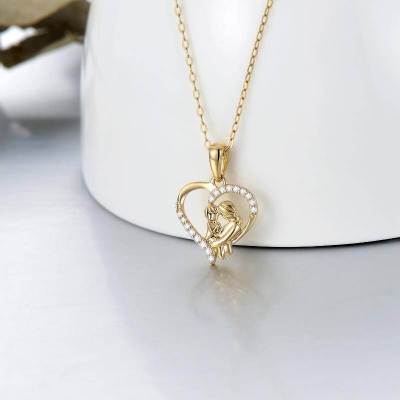 Collar con colgante de oro blanco de 14 quilates con moissanita para madre e hija-3