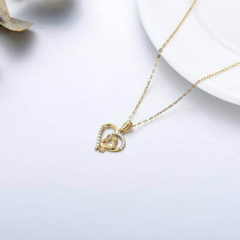 Collar con colgante de oro blanco de 14 quilates con moissanita para madre e hija-4
