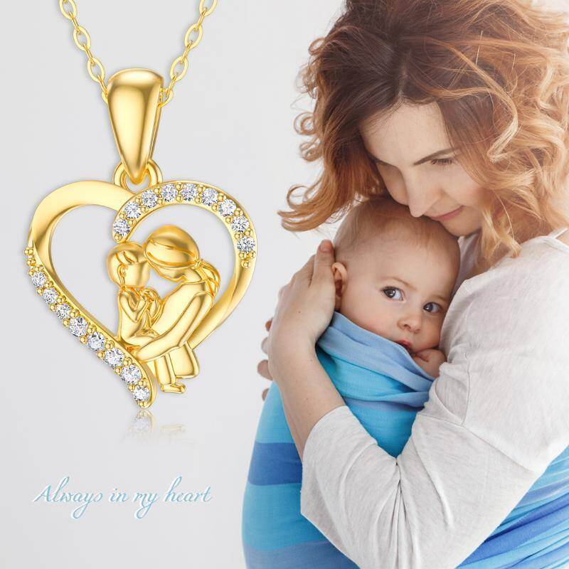 Collar con colgante de oro blanco de 14 quilates con moissanita para madre e hija-5