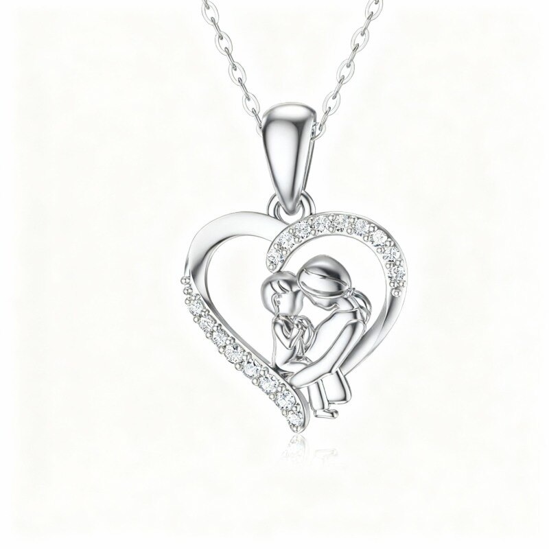 10K White Gold Moissanite Mother & Daughter Pendant Necklace-19