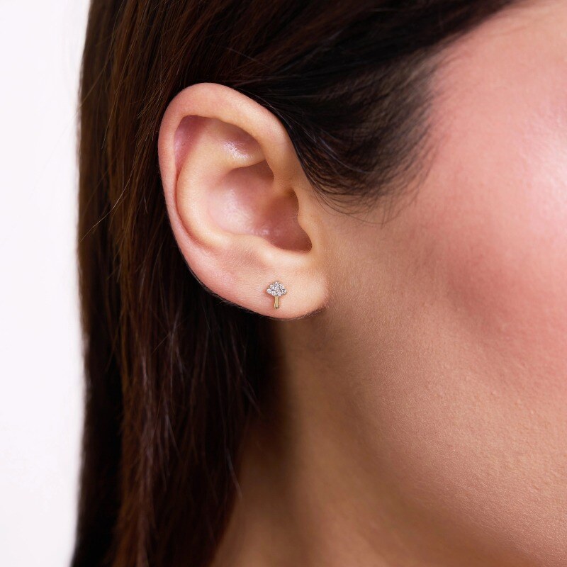 Boucles d'oreilles puces en or blanc 18 carats et moissanite en forme de champignon-2
