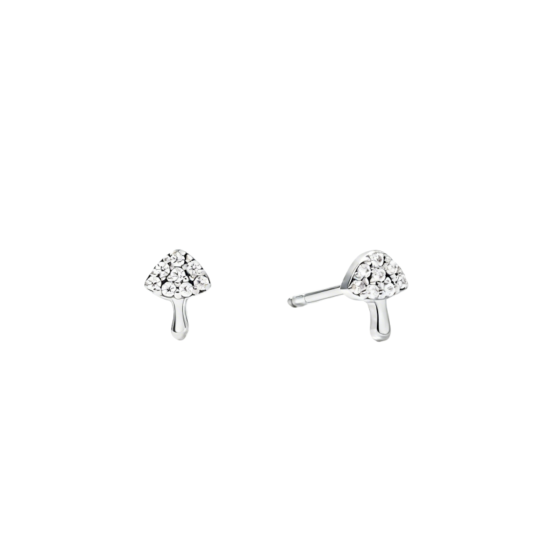 Pendientes de botón con forma de hongo de moissanita en oro blanco de 10 quilates-10