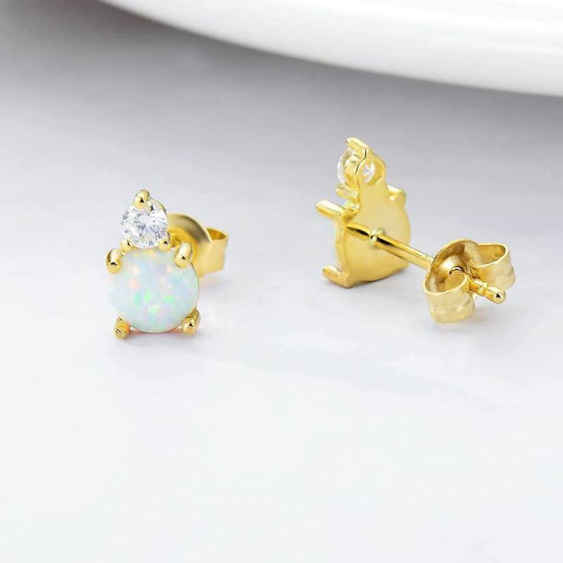 Boucles d'oreilles à clous en or 14 carats avec opale et moissanite, représentant un couple et une grand-mère-4