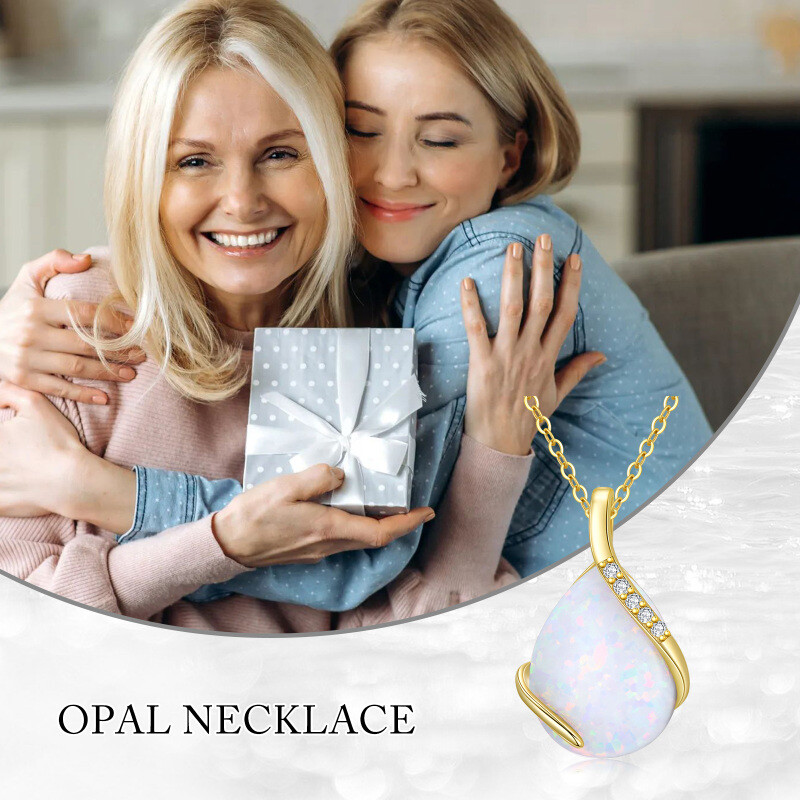 Collar con colgante en forma de gota de moissanita y ópalo en oro de 14 quilates-6