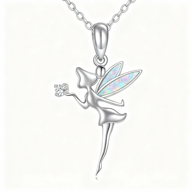 10K White Gold Moissanite & Opal Fairy Pendant Necklace-17