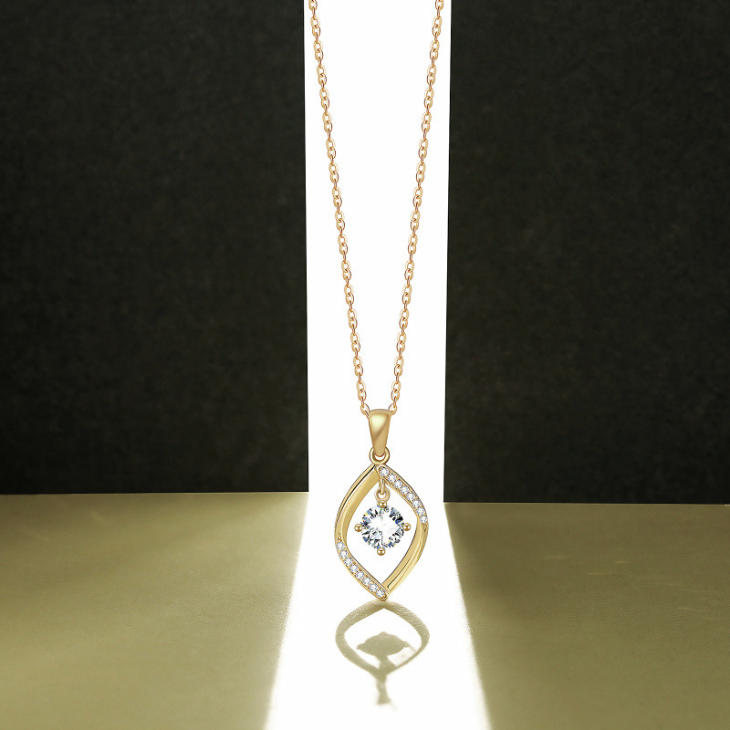 18K Gold Moissanite Oval Shaped Pendant Necklace-3