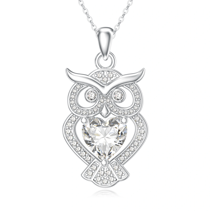 Platinum with White Gold Plated Moissanite Owl Pendant Necklace-1