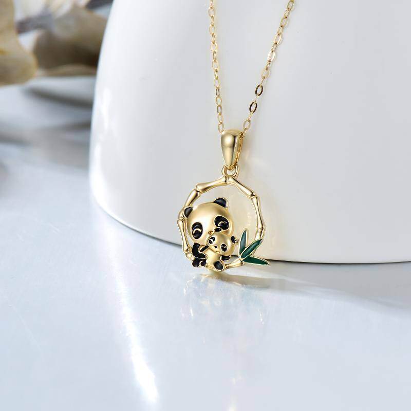 18K Rose Gold Moissanite Panda & Bamboo Pendant Necklace-3