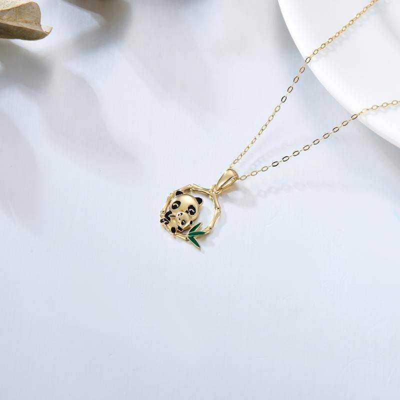 18K Rose Gold Moissanite Panda & Bamboo Pendant Necklace-4
