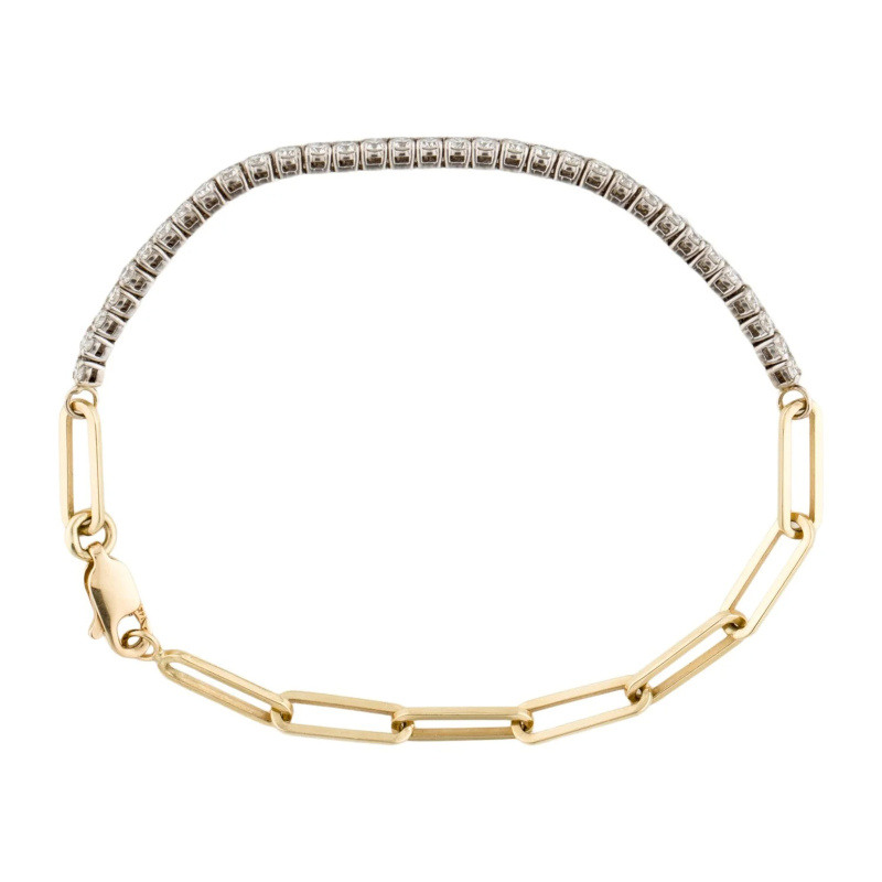 Pulsera de moissanita con clip de papel en oro blanco y oro amarillo de 14 quilates-3