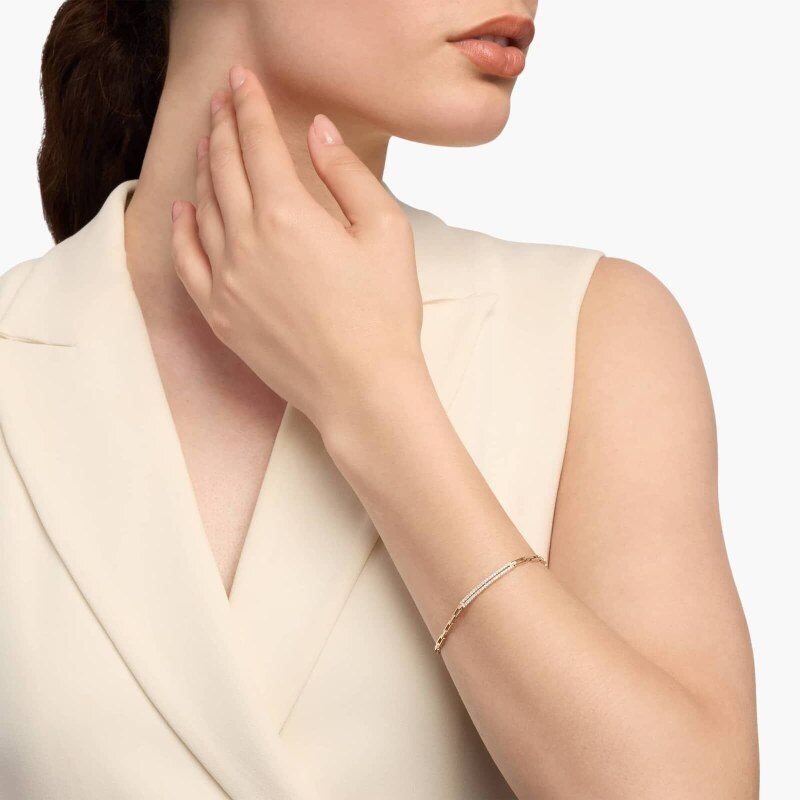 Bracelet trombone en or blanc 14 carats et moissanite-2