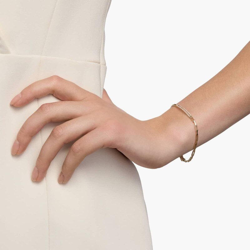 Bracelet trombone en or blanc 14 carats et moissanite-3