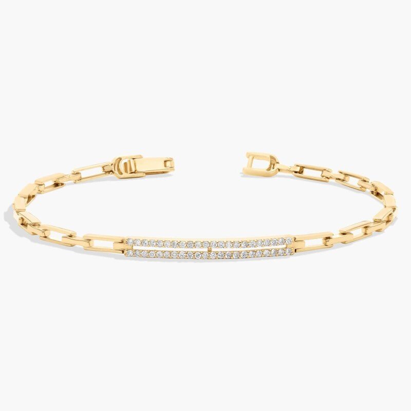 Bracelet trombone en or blanc 14 carats et moissanite-4