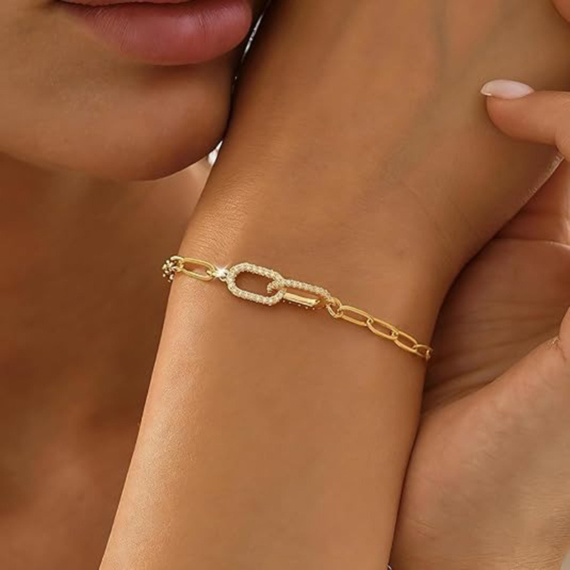 18K Rose Gold Moissanite Paperclip Bracelet-2