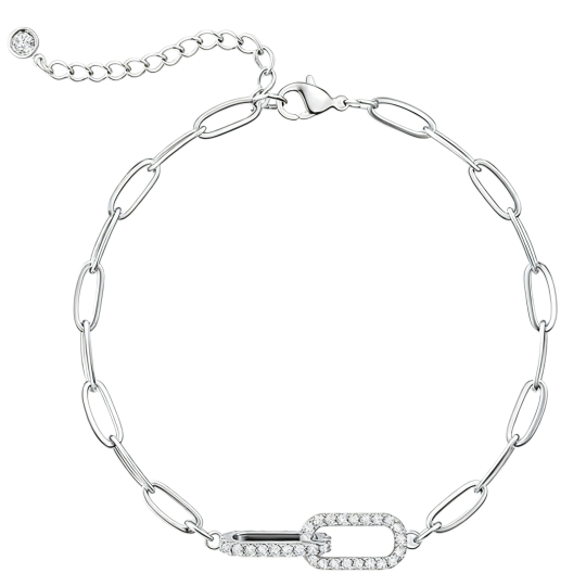 Pulsera de moissanita con clip de papel en oro blanco de 10 quilates